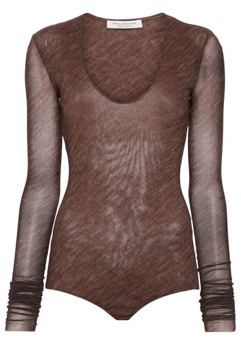 Brown U-neck long-sleeve bodysuit Philosophy Di Lorenzo Serafini - women PHILOSOPHY DI LORENZO SERAFINI | Body | 110271382108